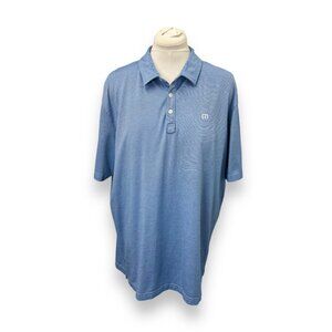 Travis Mathew Mens Active Golf Blue Pinstripe Short Sleeve Polo Shirt Active XXL
